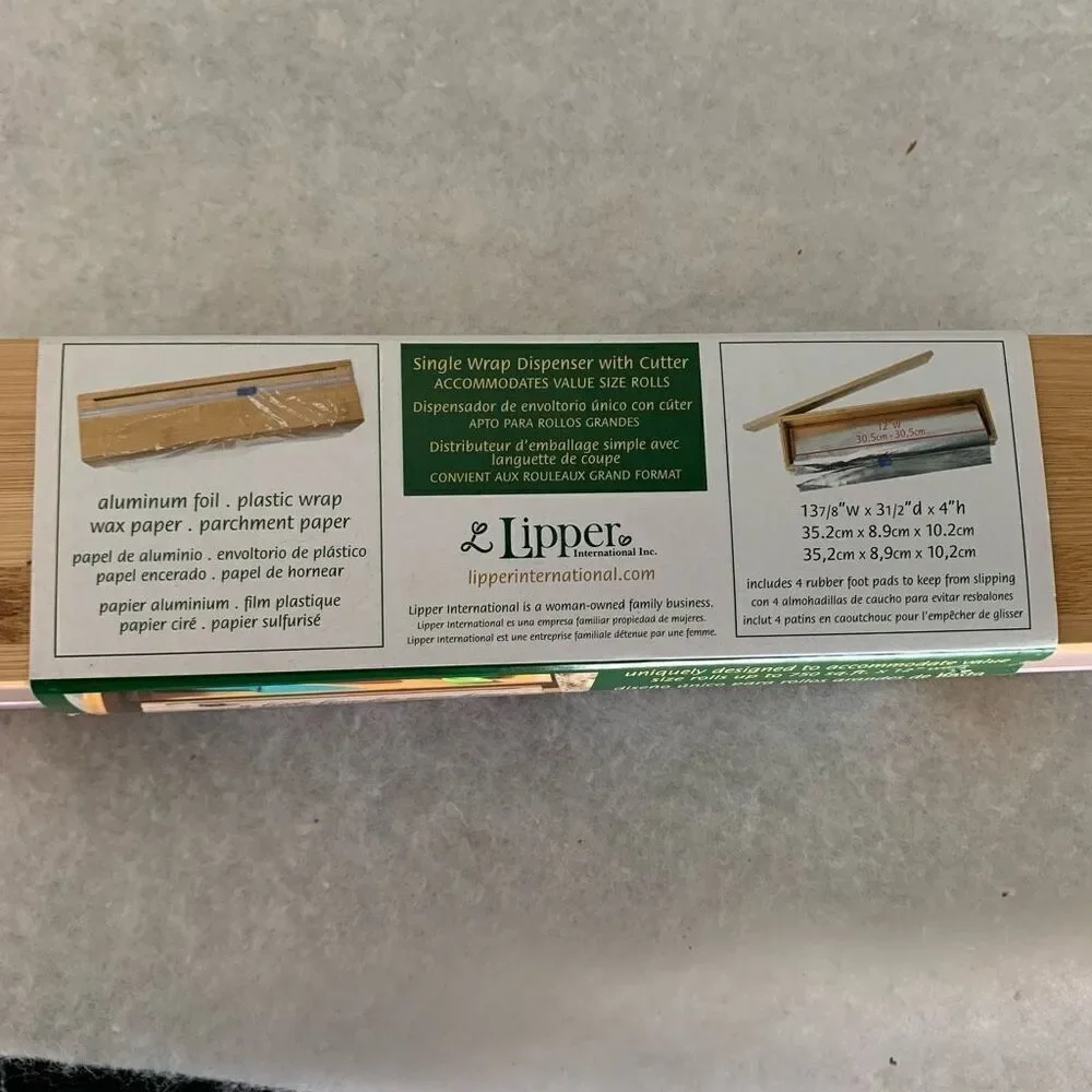 Lipper International Bamboo Single Wrap Dispenser With Cutter #8063 *New*